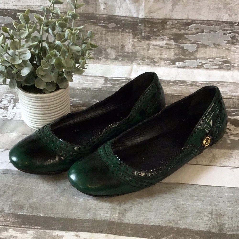 Gucci Green and Black Flats Sz 39.5
